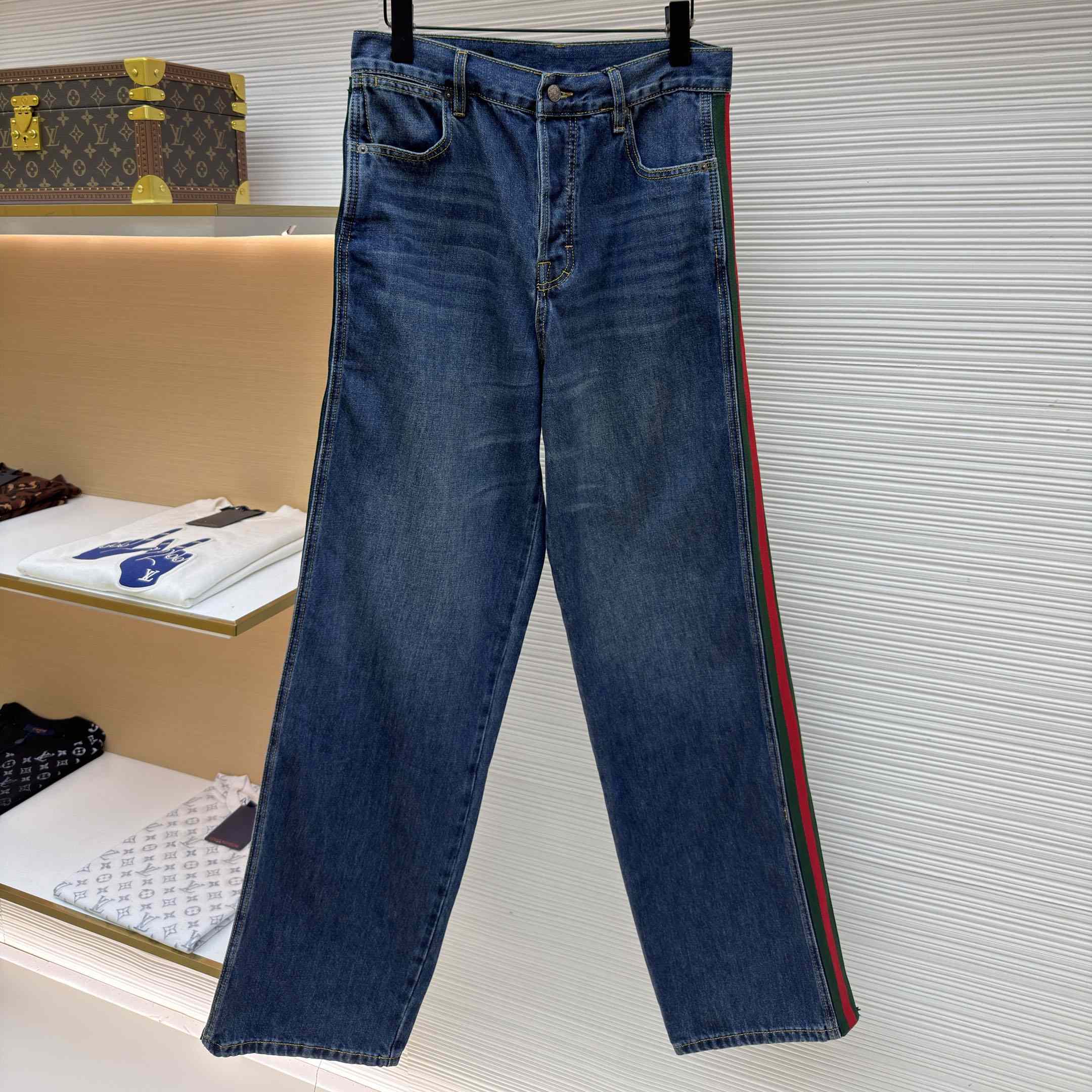 Gucci Cotton Denim Pants With Web Insert - DesignerGu