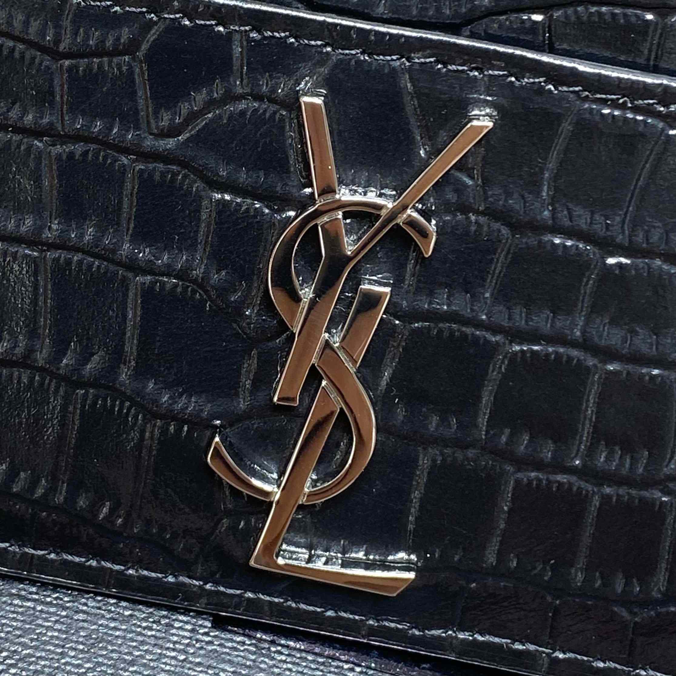 Saint Laurent Cassandre Card Case In Crocodile-Embossed Shiny Leather - DesignerGu