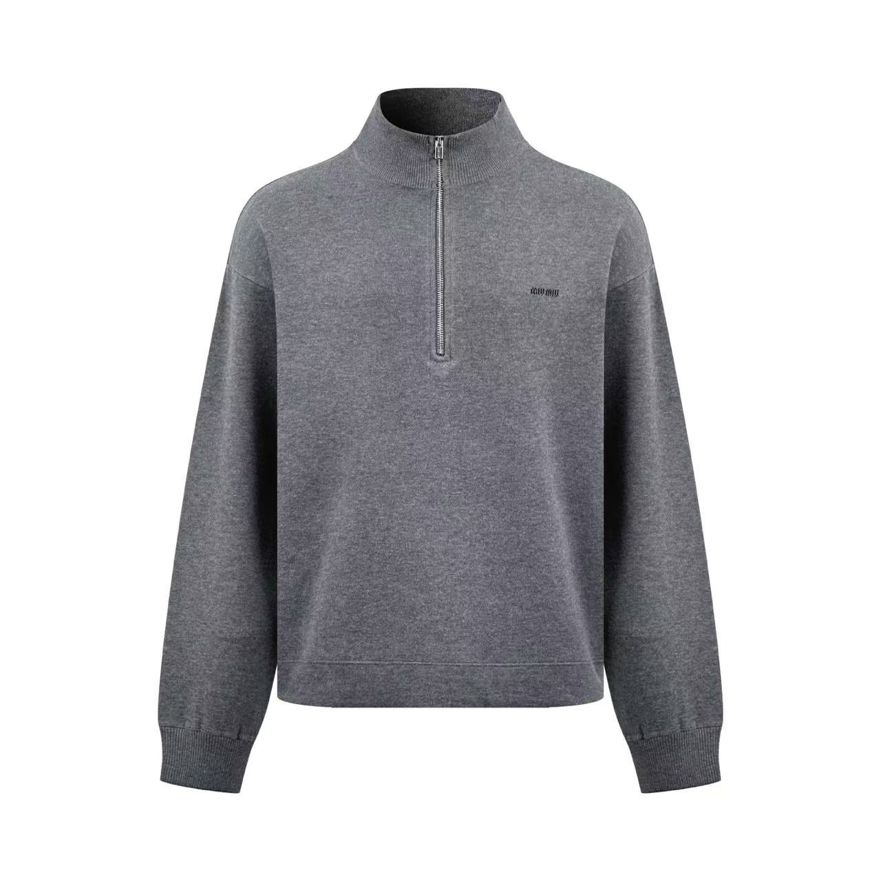 Miu Miu Half-zip Embroidered-Logo Sweater - DesignerGu