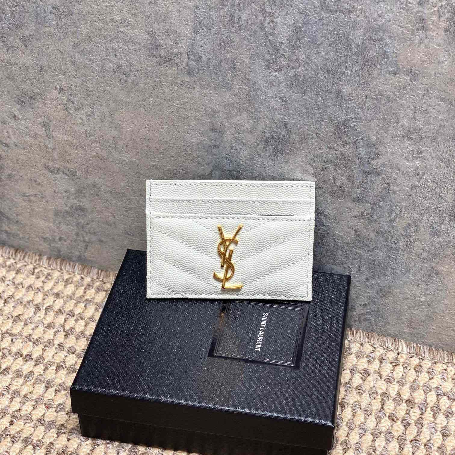 Saint Laurent Cassandre Matelasse Card Case In Grain Dde Poudre Leather - DesignerGu