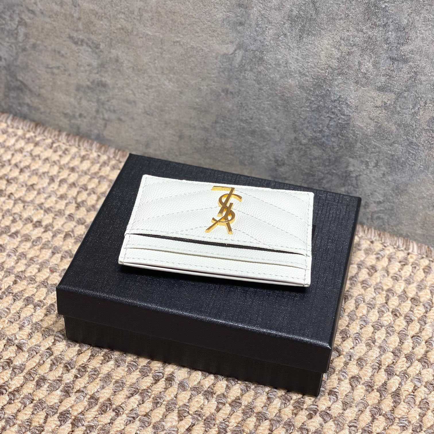 Saint Laurent Cassandre Matelasse Card Case In Grain Dde Poudre Leather - DesignerGu