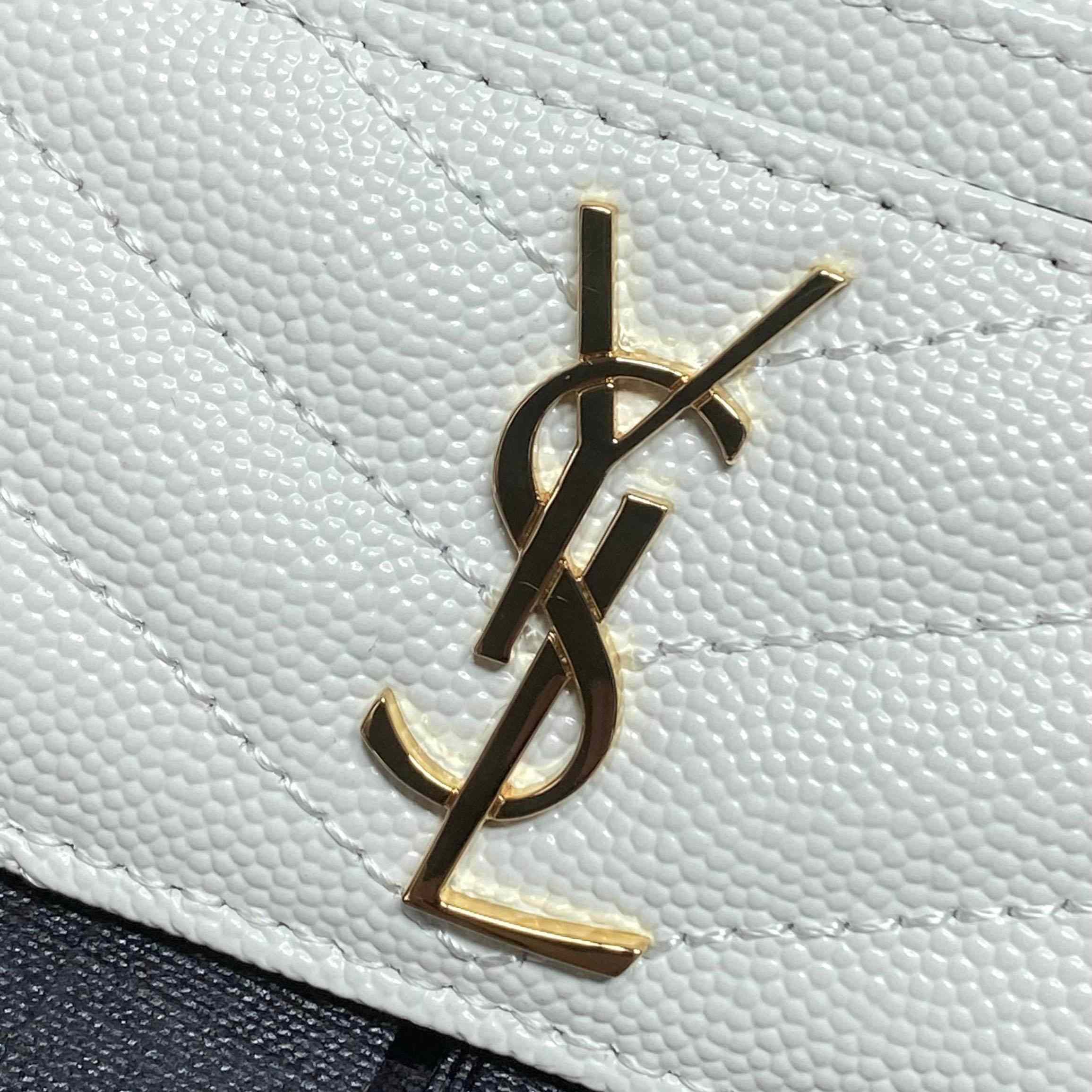 Saint Laurent Cassandre Matelasse Card Case In Grain Dde Poudre Leather - DesignerGu