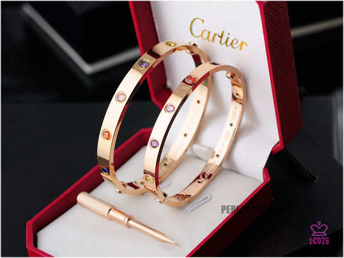 Cartier Love Bracelet Rose Gold With Colorful Stones - DesignerGu