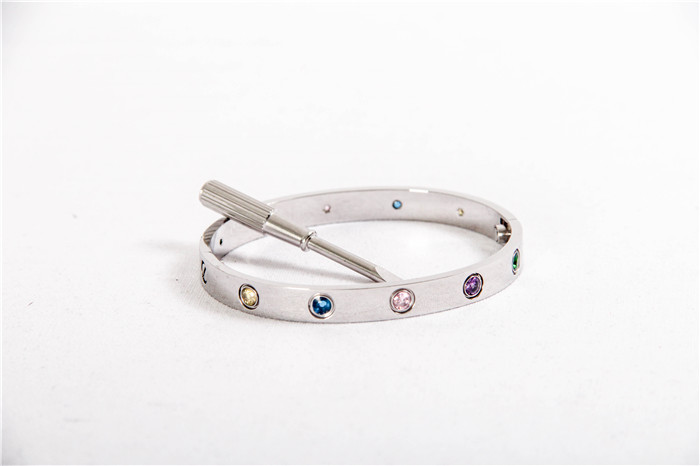 Cartier Love Bracelet Silver With Colorful Stones - DesignerGu