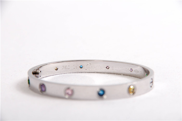 Cartier Love Bracelet Silver With Colorful Stones - DesignerGu