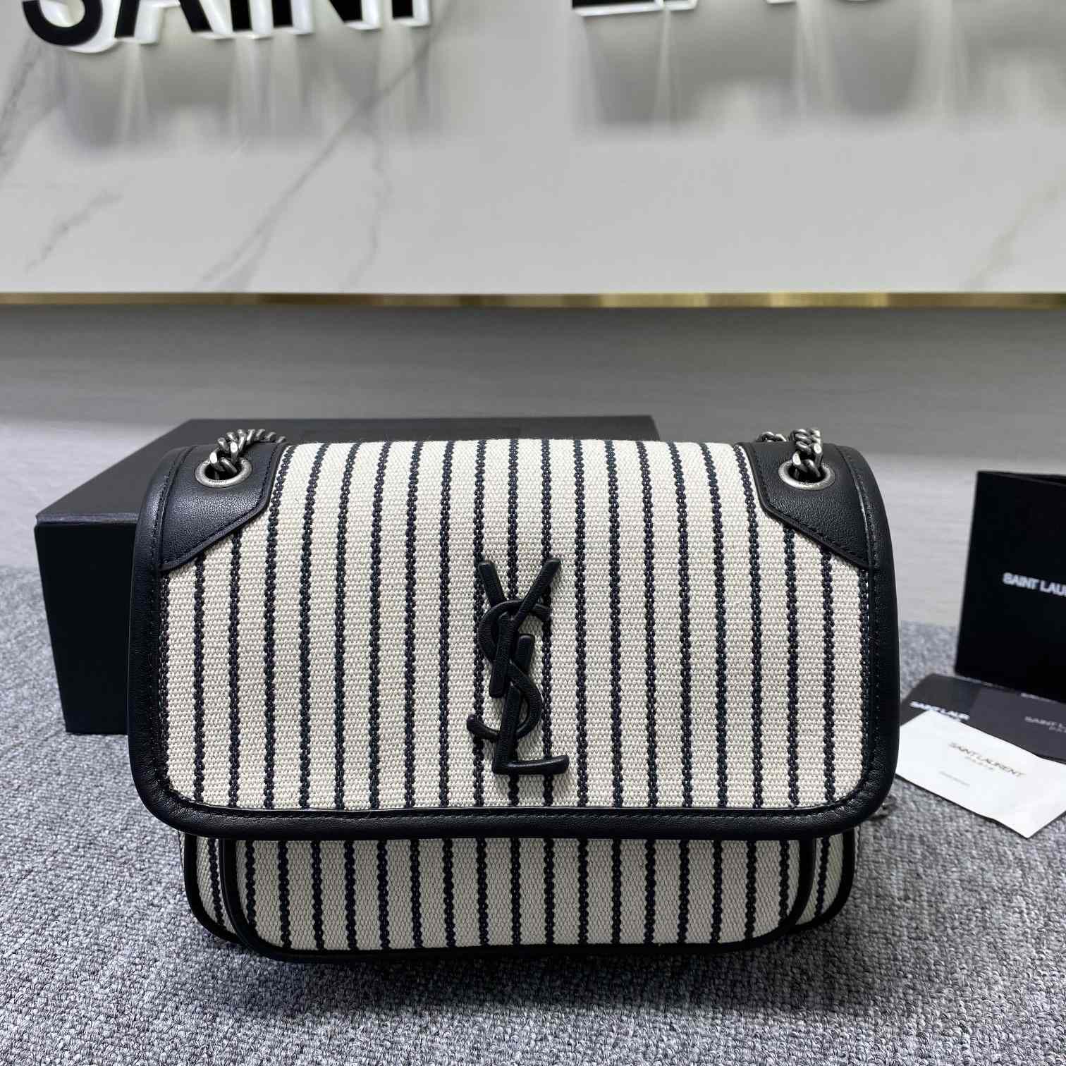 Saint Laurent Women's Niki Small Striped Canvas Shoulder Bag (22cm) - DesignerGu