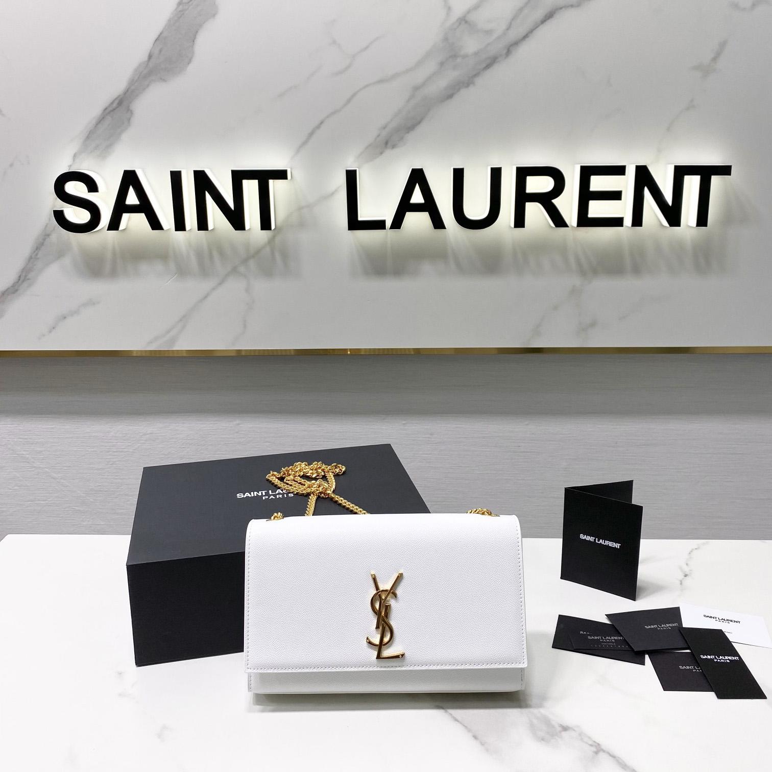 Saint Laurent Kate Medium Chain Bag In Grain De Poudre Embossed Leather - DesignerGu
