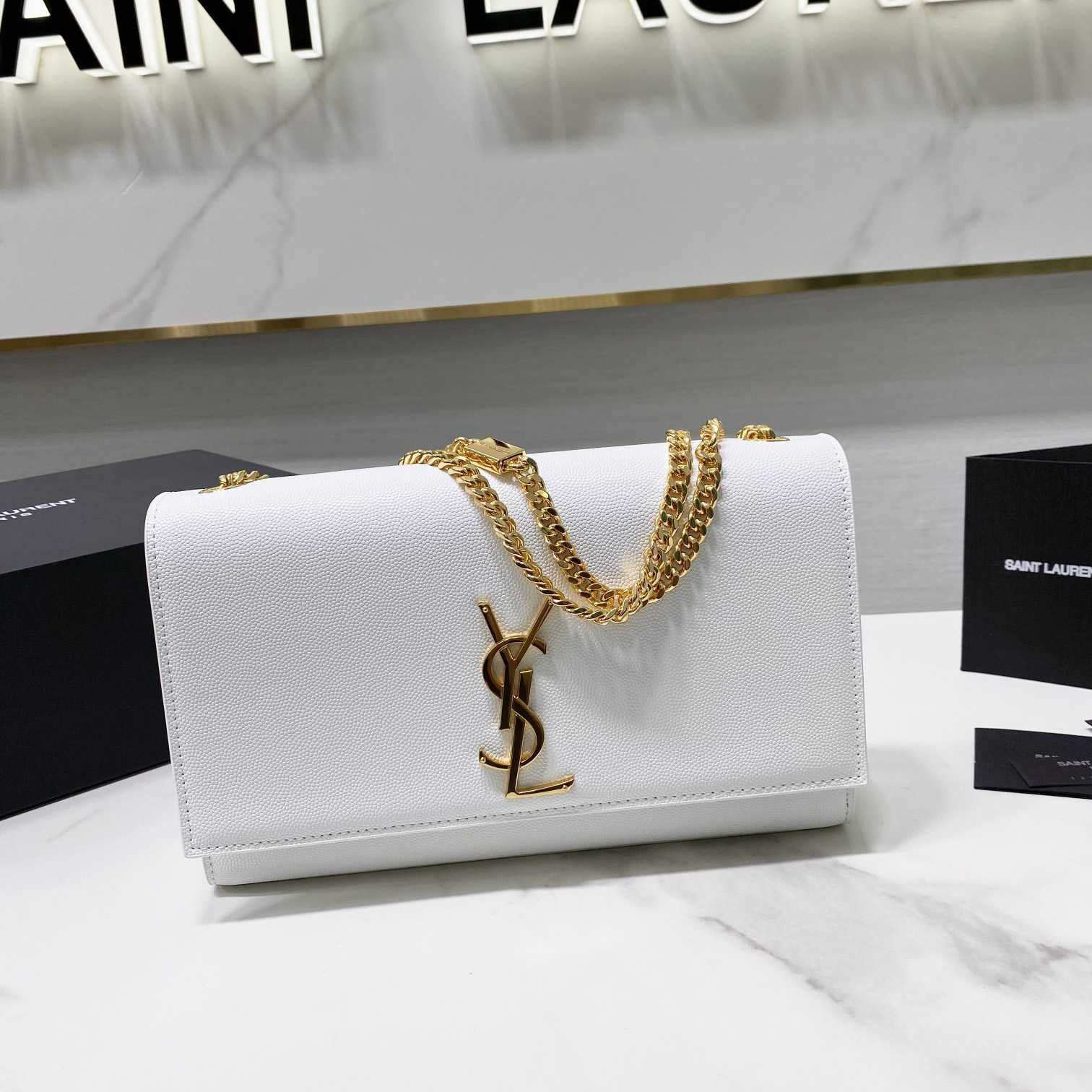 Saint Laurent Kate Medium Chain Bag In Grain De Poudre Embossed Leather - DesignerGu