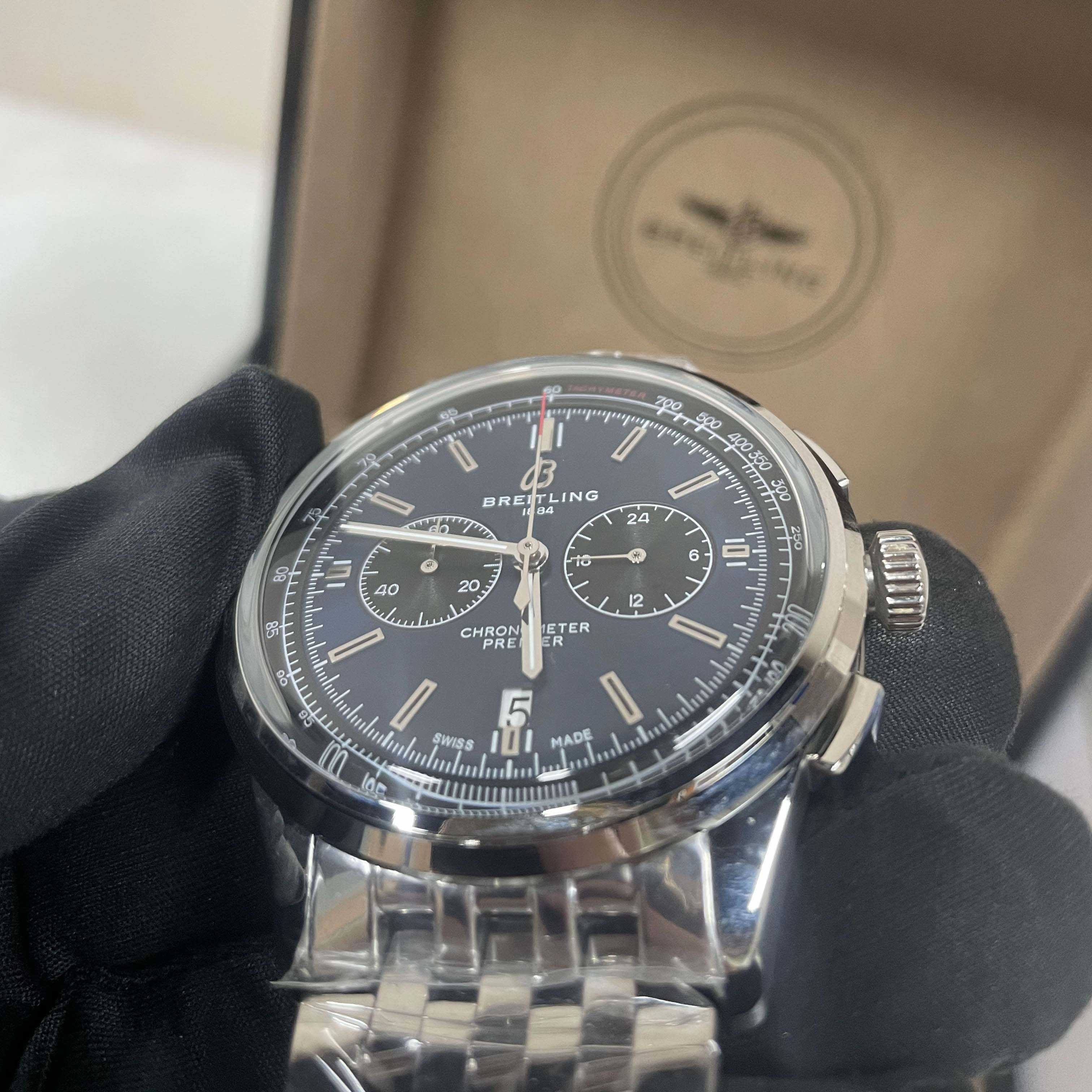 Breitling Premier B01 Chronograph 42 Blue Dial Stainless Steel Men's Watch  - DesignerGu