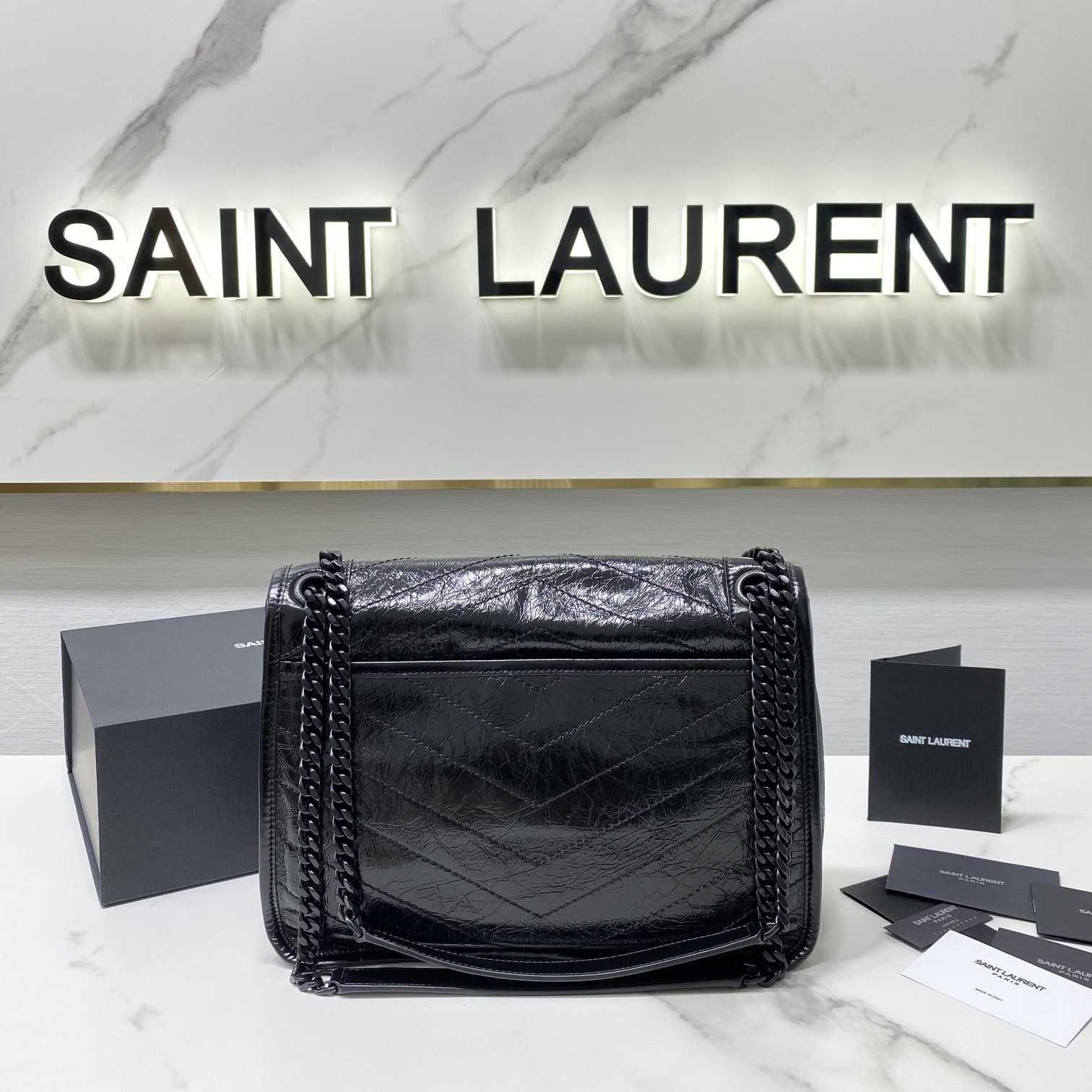 Saint Laurent Niki Medium Chain Bag In Crinkled Vintage Leather  - DesignerGu
