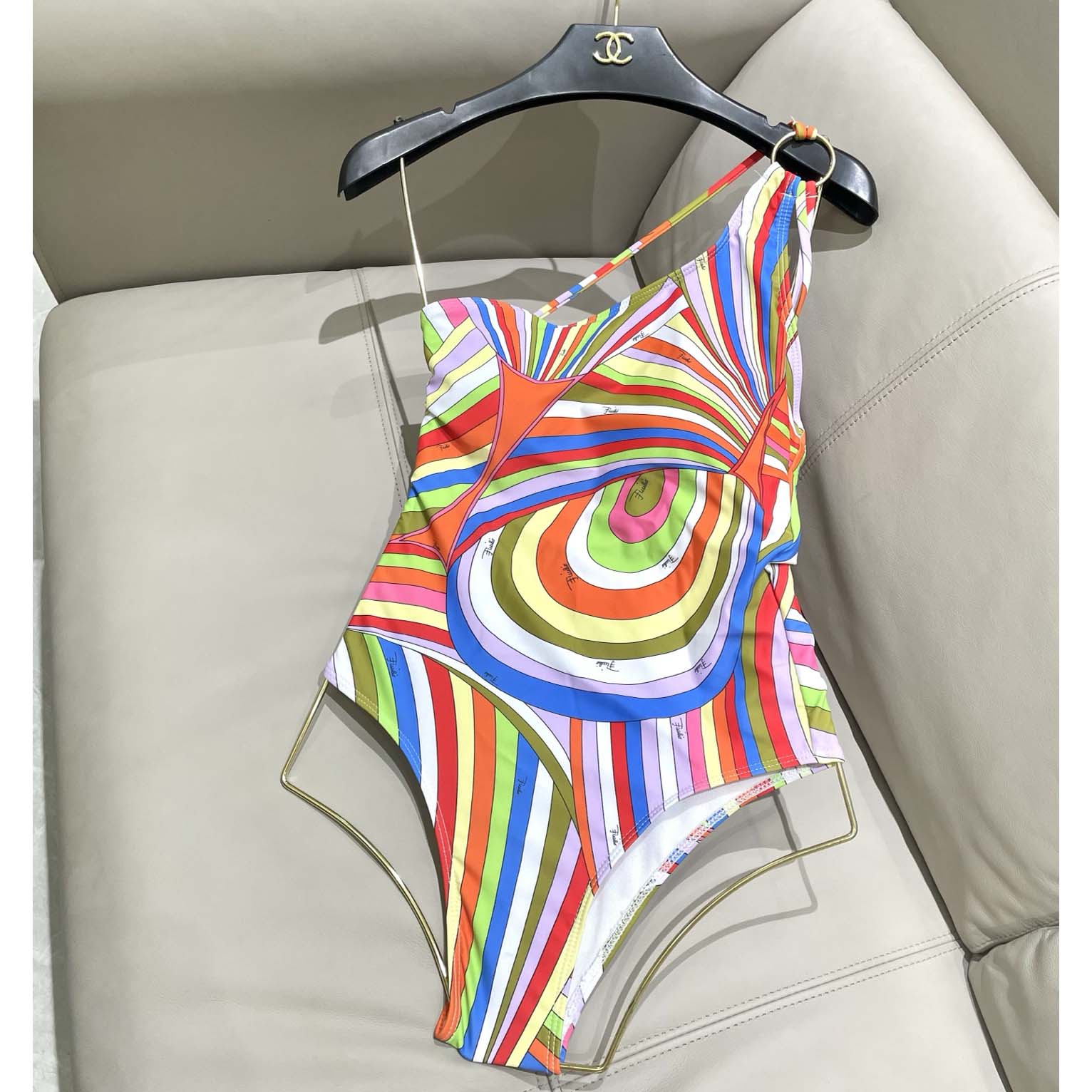 Pucci One-shoulder Embellished Printed Swimsuit  - DesignerGu