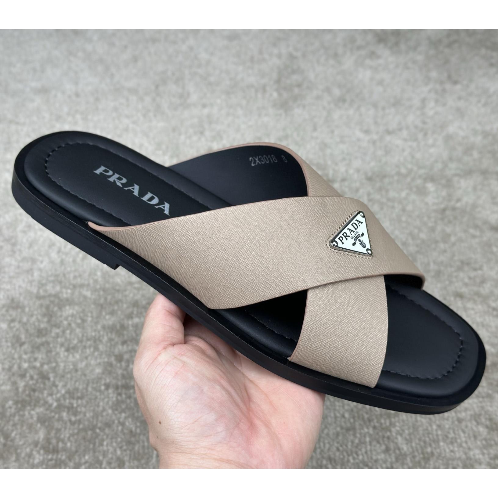 Prada Crisscross Leather Slides - DesignerGu