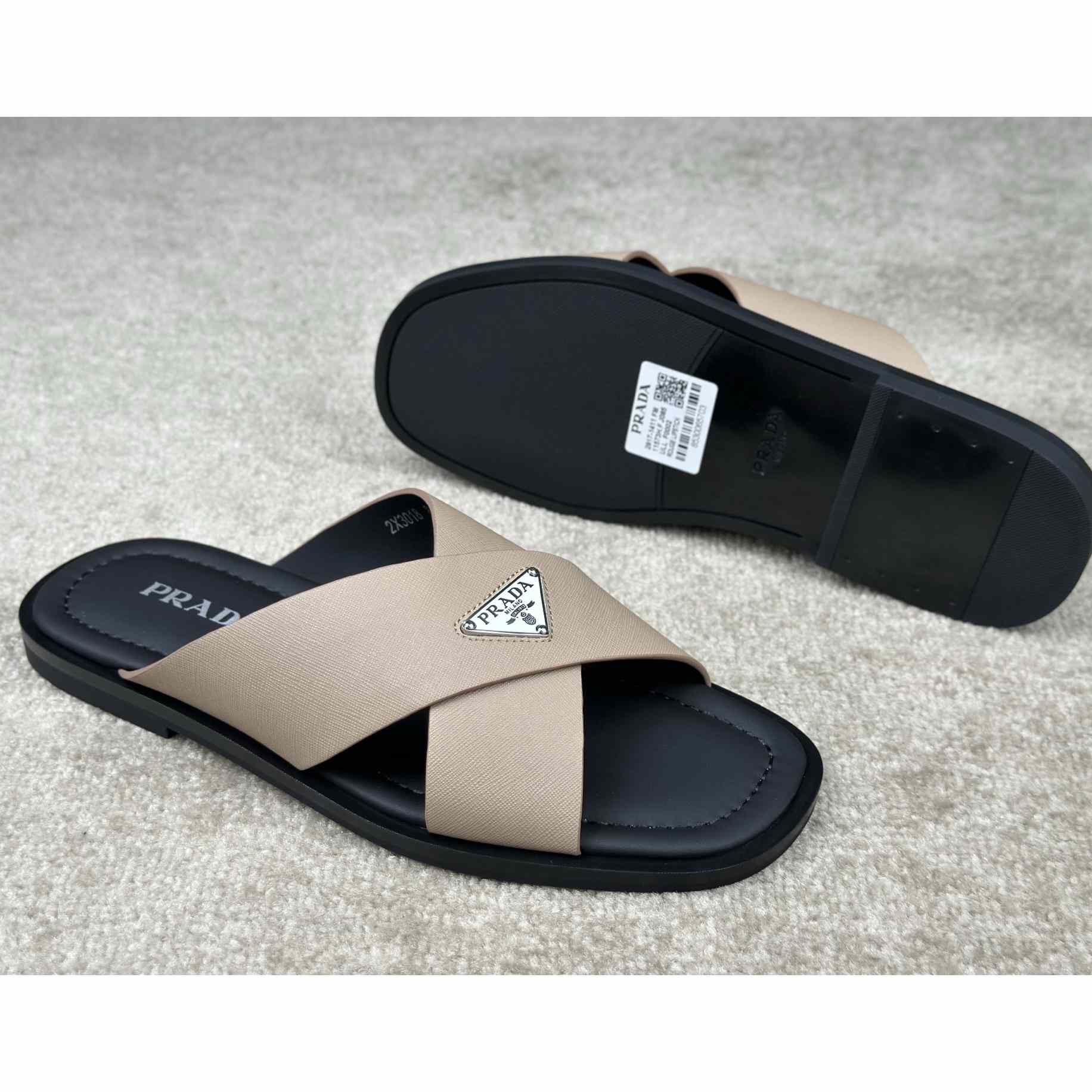 Prada Crisscross Leather Slides - DesignerGu