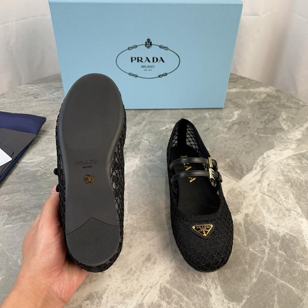Prada Black Mesh Fabric Ballerinas - DesignerGu