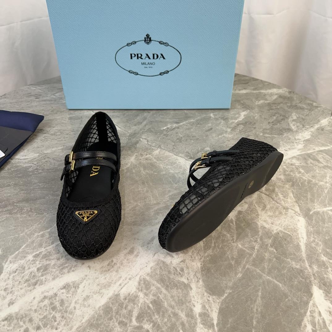 Prada Black Mesh Fabric Ballerinas - DesignerGu
