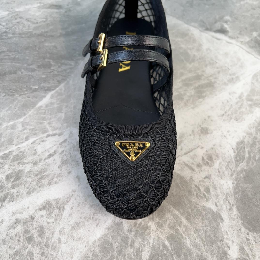 Prada Black Mesh Fabric Ballerinas - DesignerGu