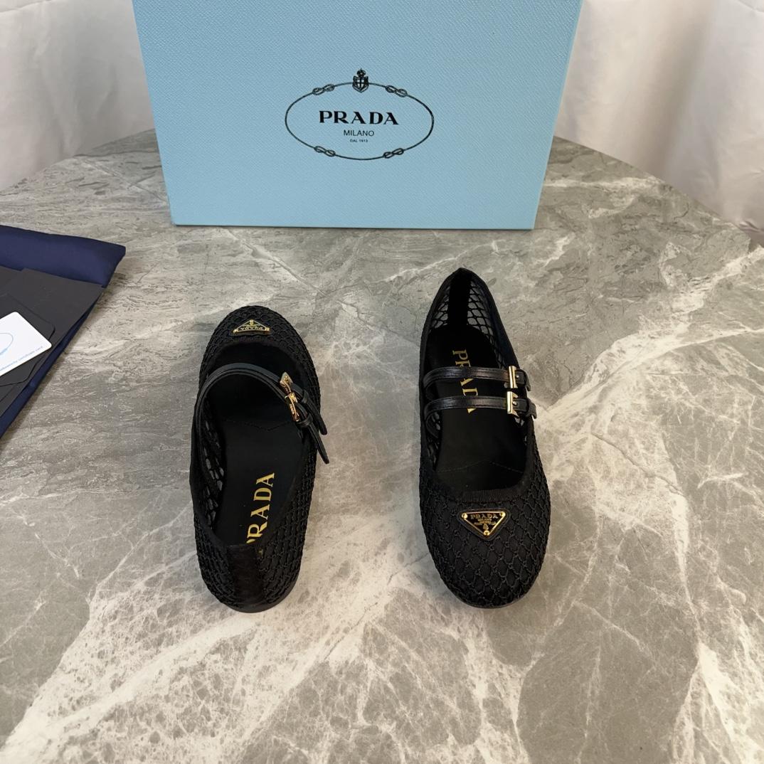 Prada Black Mesh Fabric Ballerinas - DesignerGu