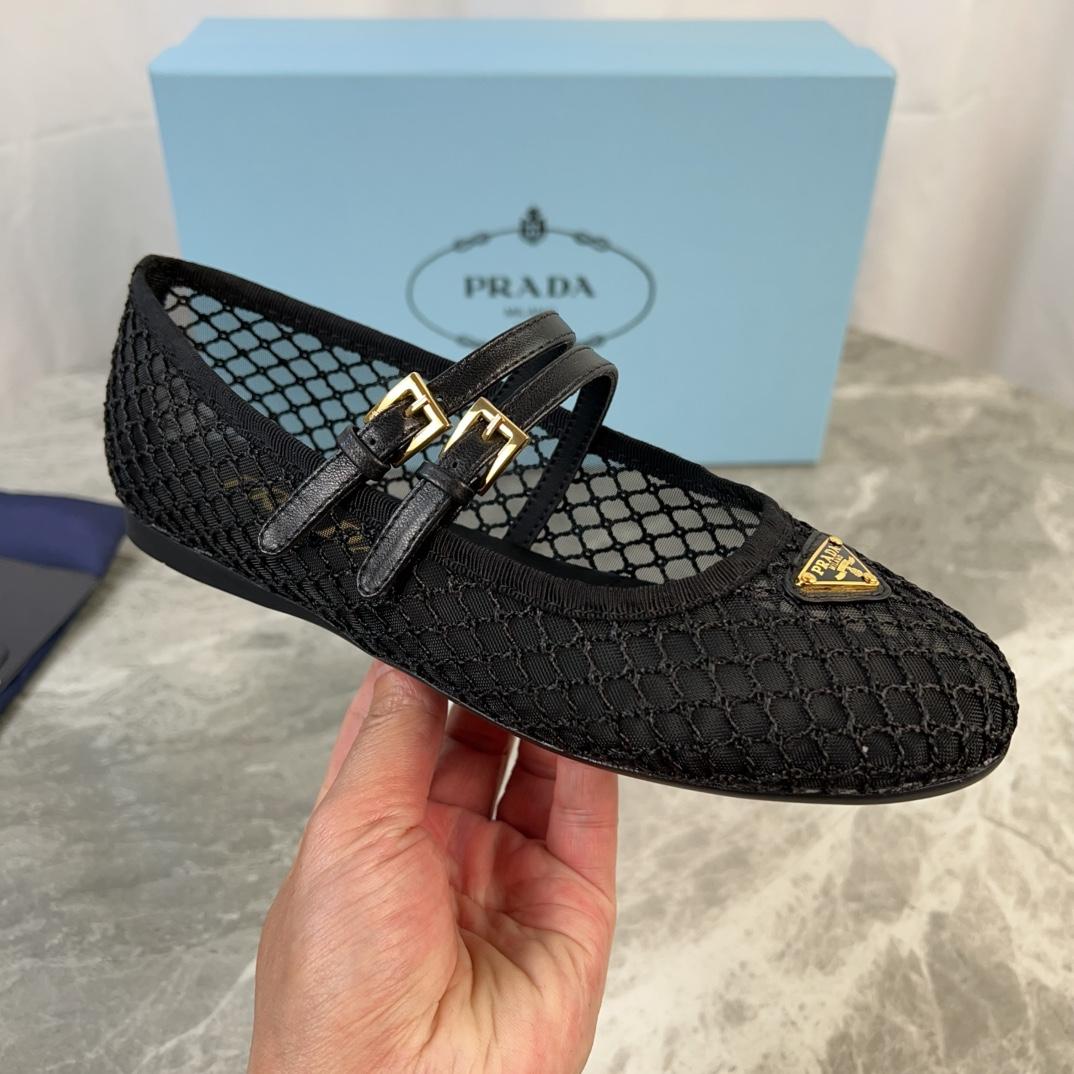Prada Black Mesh Fabric Ballerinas - DesignerGu