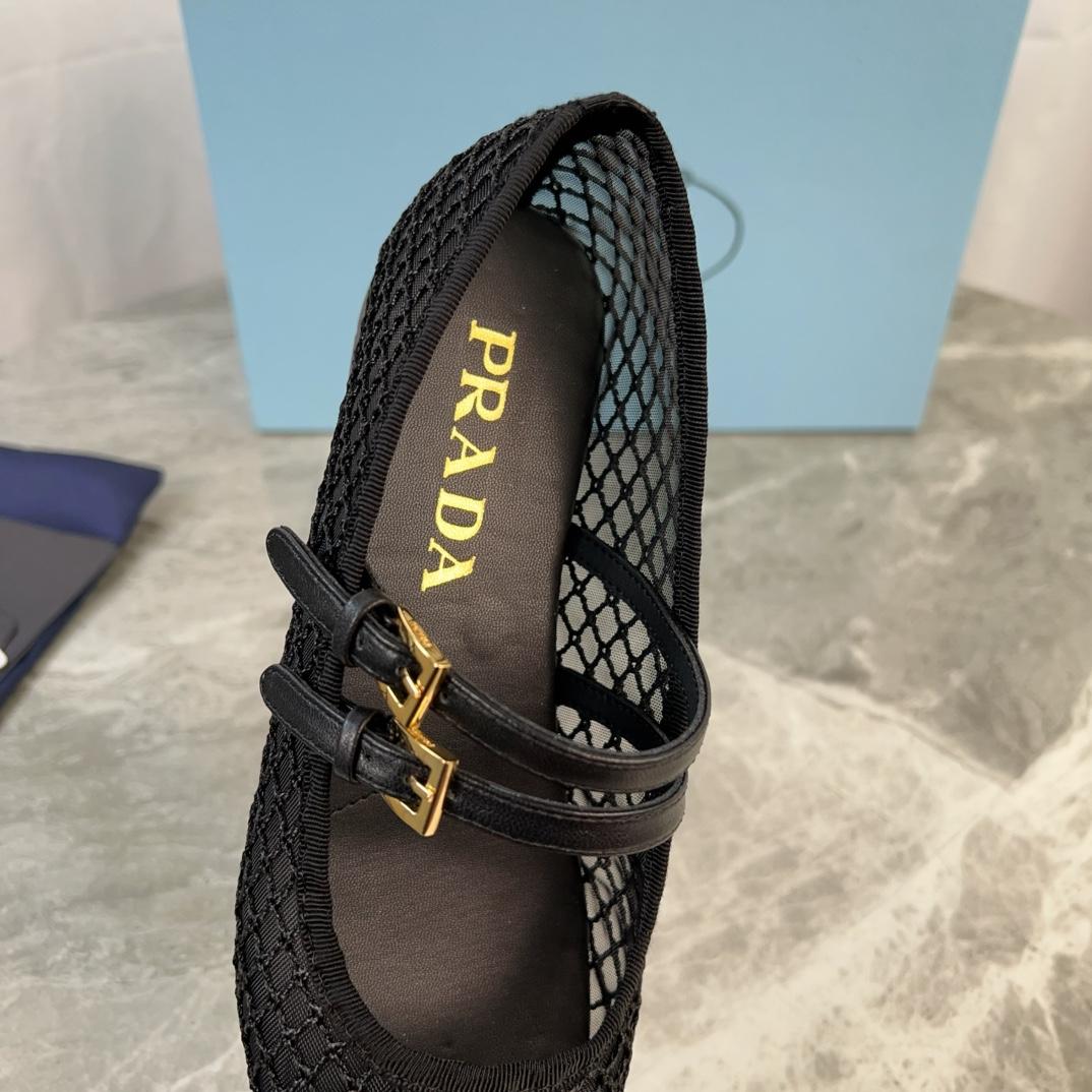 Prada Black Mesh Fabric Ballerinas - DesignerGu