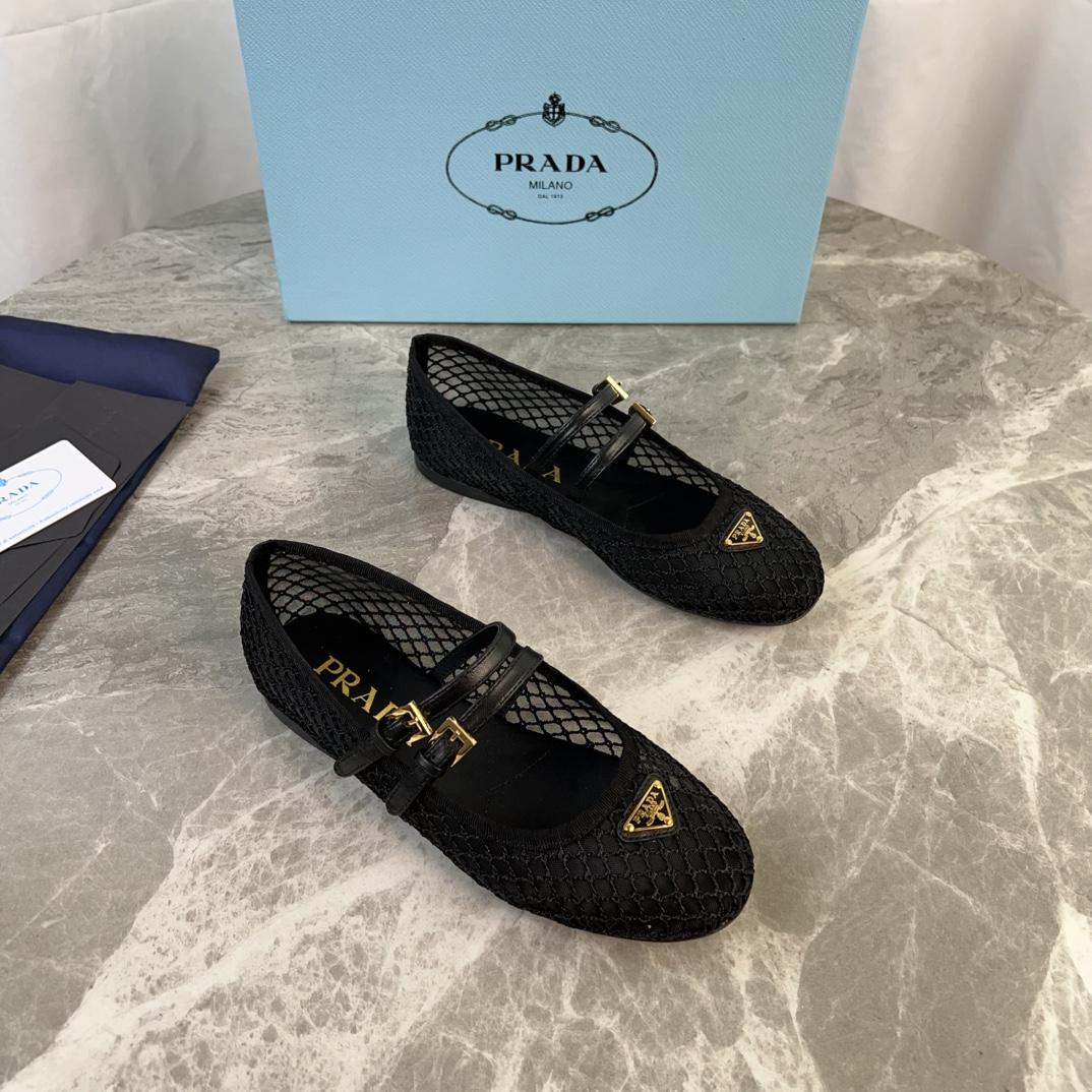 Prada Black Mesh Fabric Ballerinas - DesignerGu