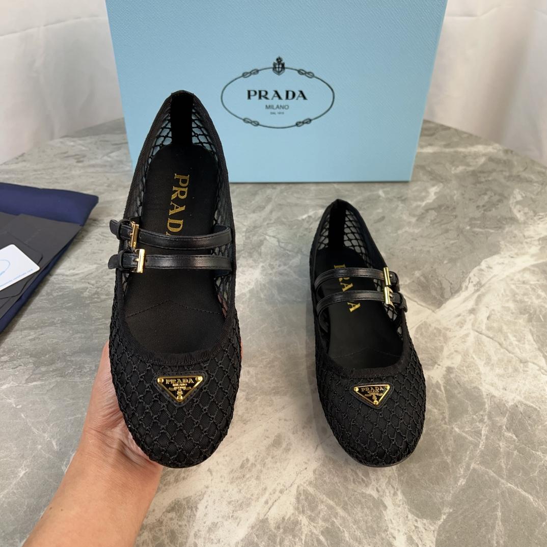 Prada Black Mesh Fabric Ballerinas - DesignerGu