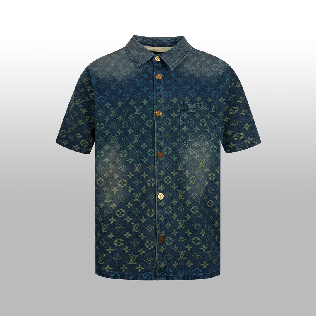 Louis Vuitton Rainbow Monogram Short-Sleeved Denim Shirt - DesignerGu