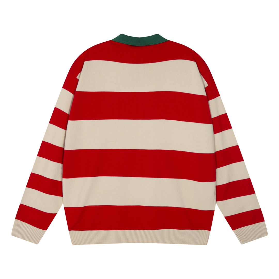 Gucci Logo Embroidered Striped Cotton Half-Placket Sweater - DesignerGu