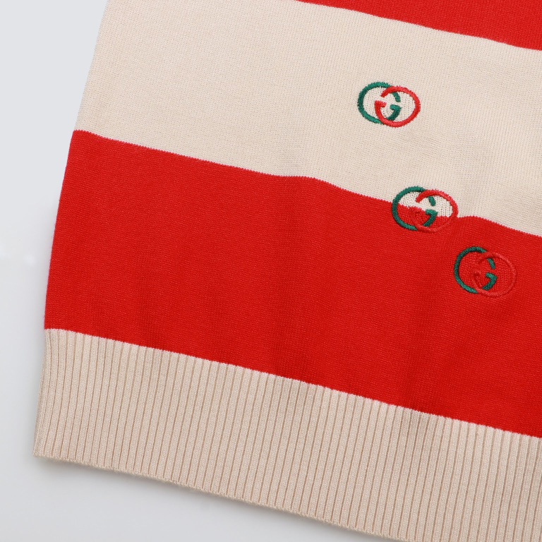 Gucci Logo Embroidered Striped Cotton Half-Placket Sweater - DesignerGu