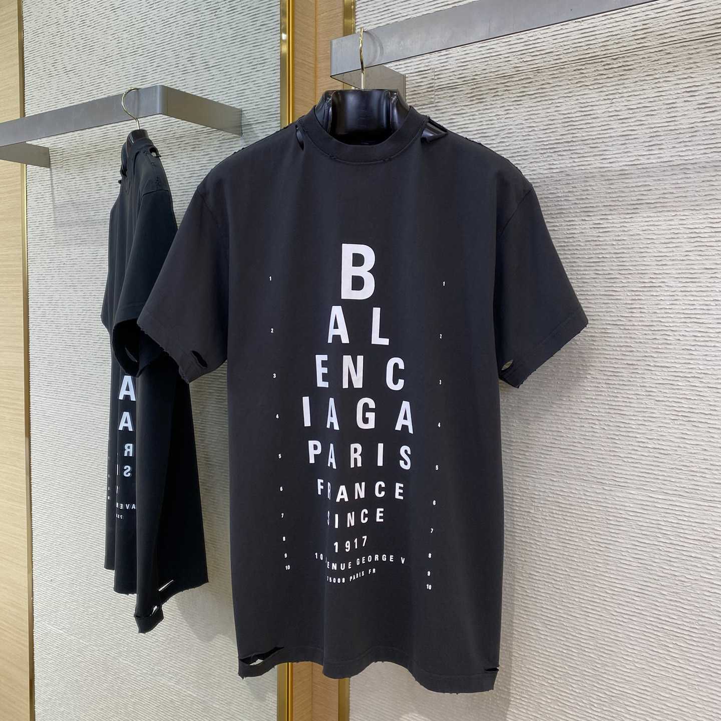 Balenciaga Eye Chart Distressed Oversize Cotton T-shirt - DesignerGu