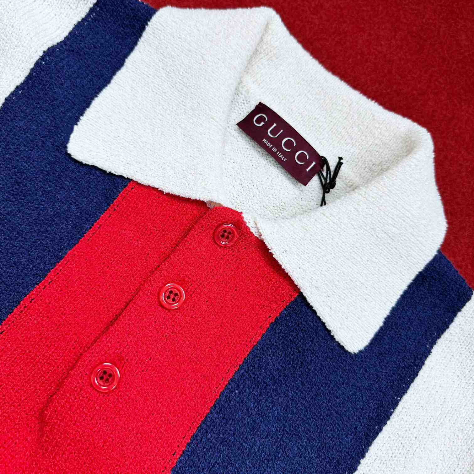 Gucci Cotton Blend Terry Knit Polo Shirt  - DesignerGu