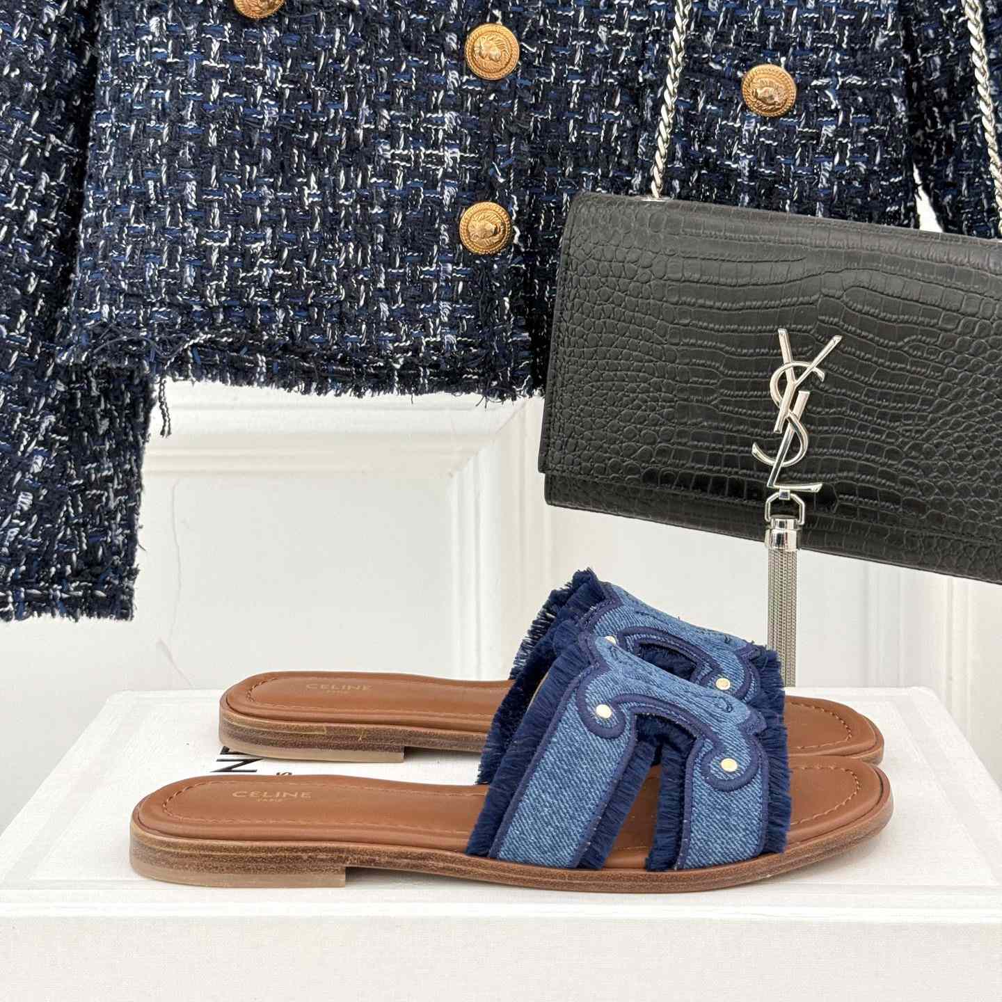 Celine Marina Fringed Mule In Denim  - DesignerGu