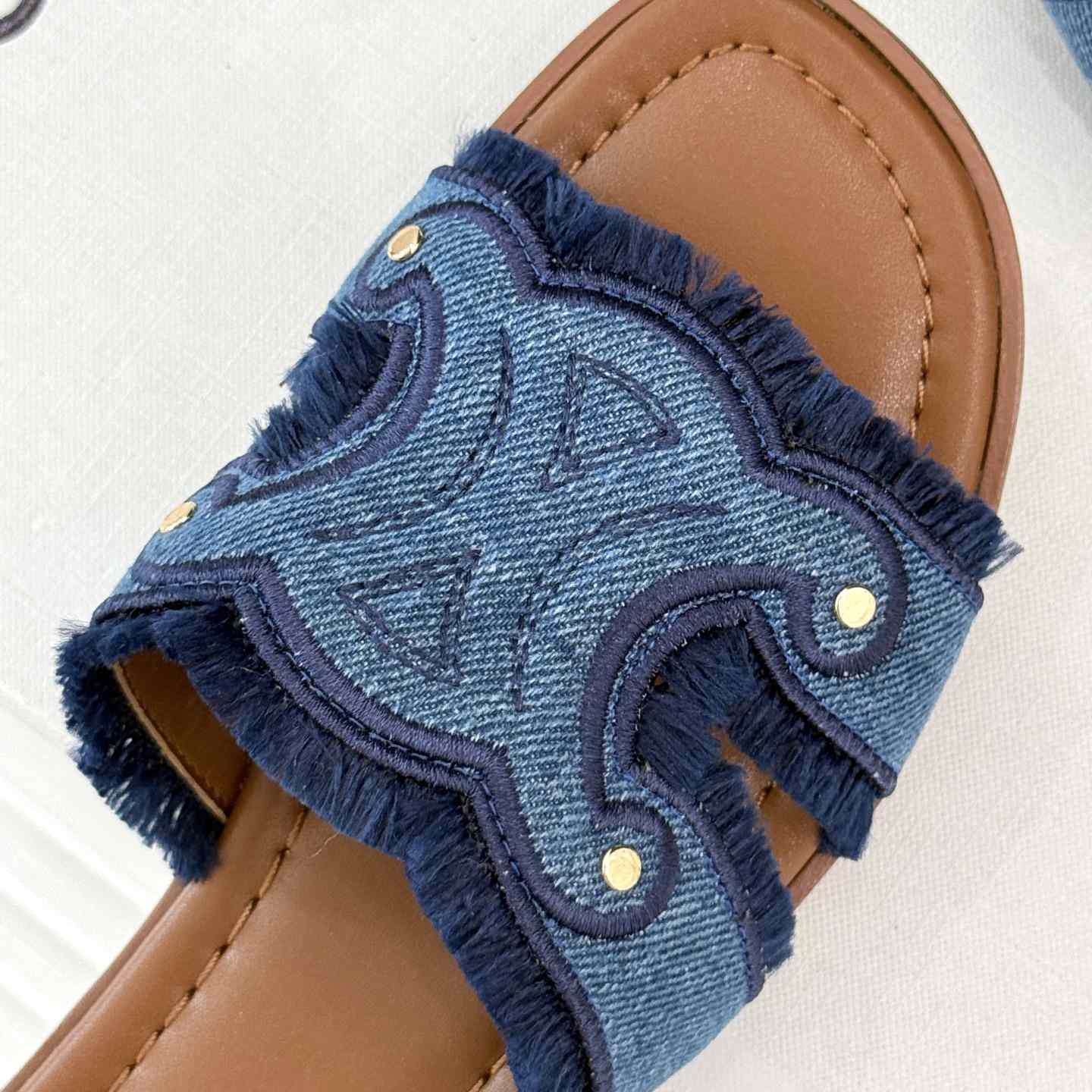 Celine Marina Fringed Mule In Denim  - DesignerGu