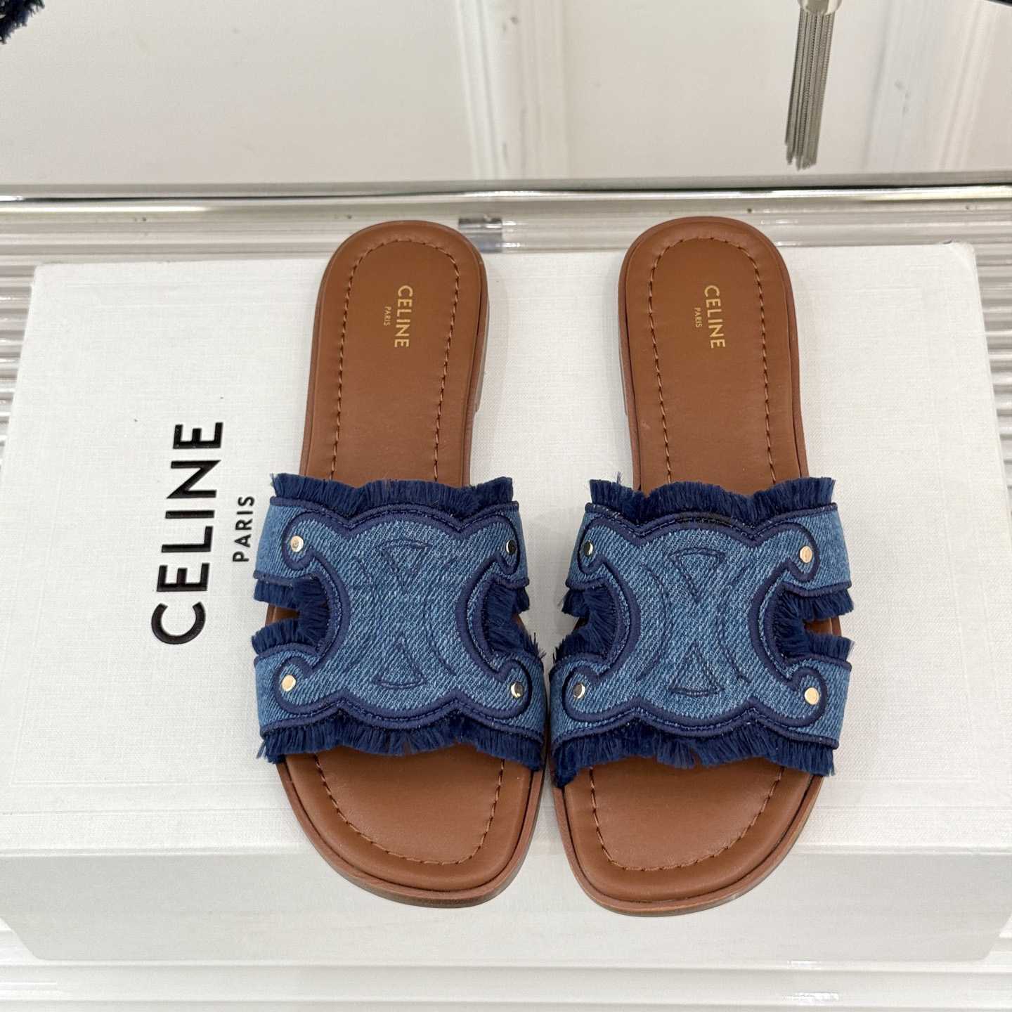Celine Marina Fringed Mule In Denim  - DesignerGu