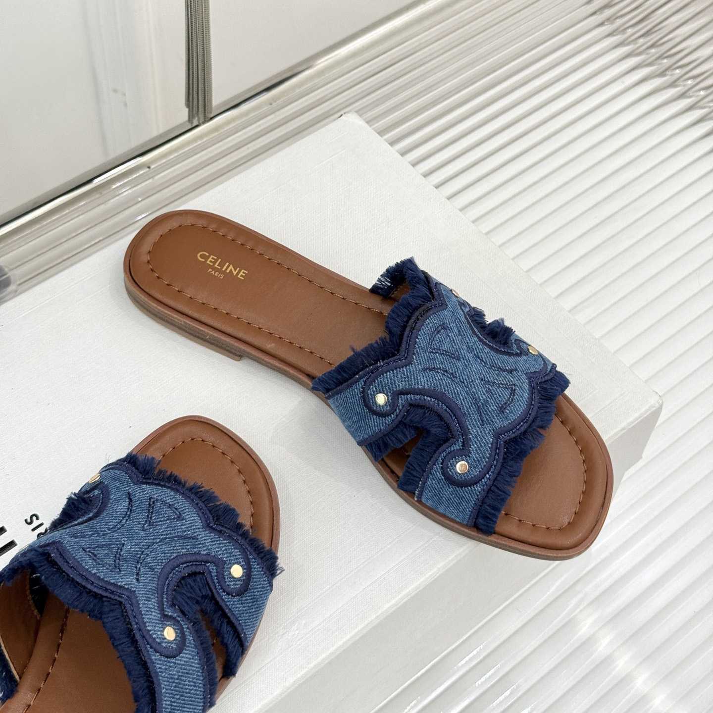 Celine Marina Fringed Mule In Denim  - DesignerGu