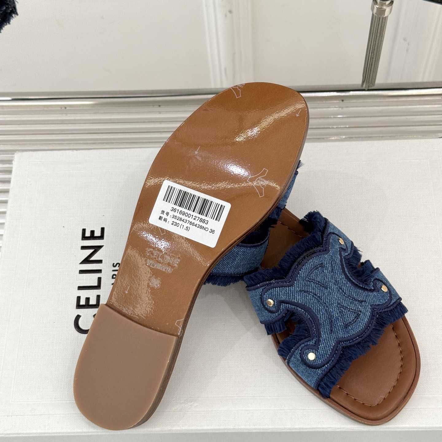 Celine Marina Fringed Mule In Denim  - DesignerGu