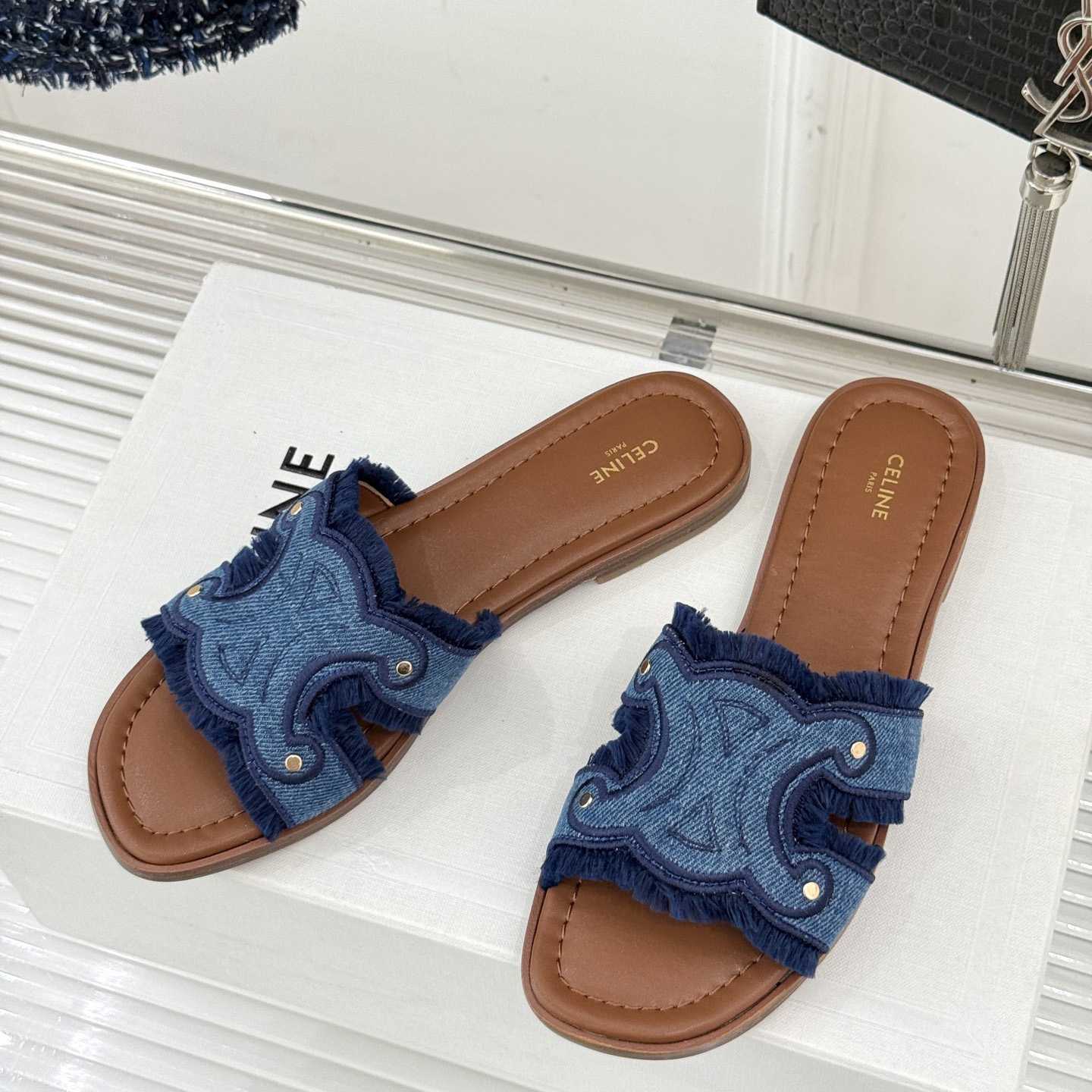 Celine Marina Fringed Mule In Denim  - DesignerGu