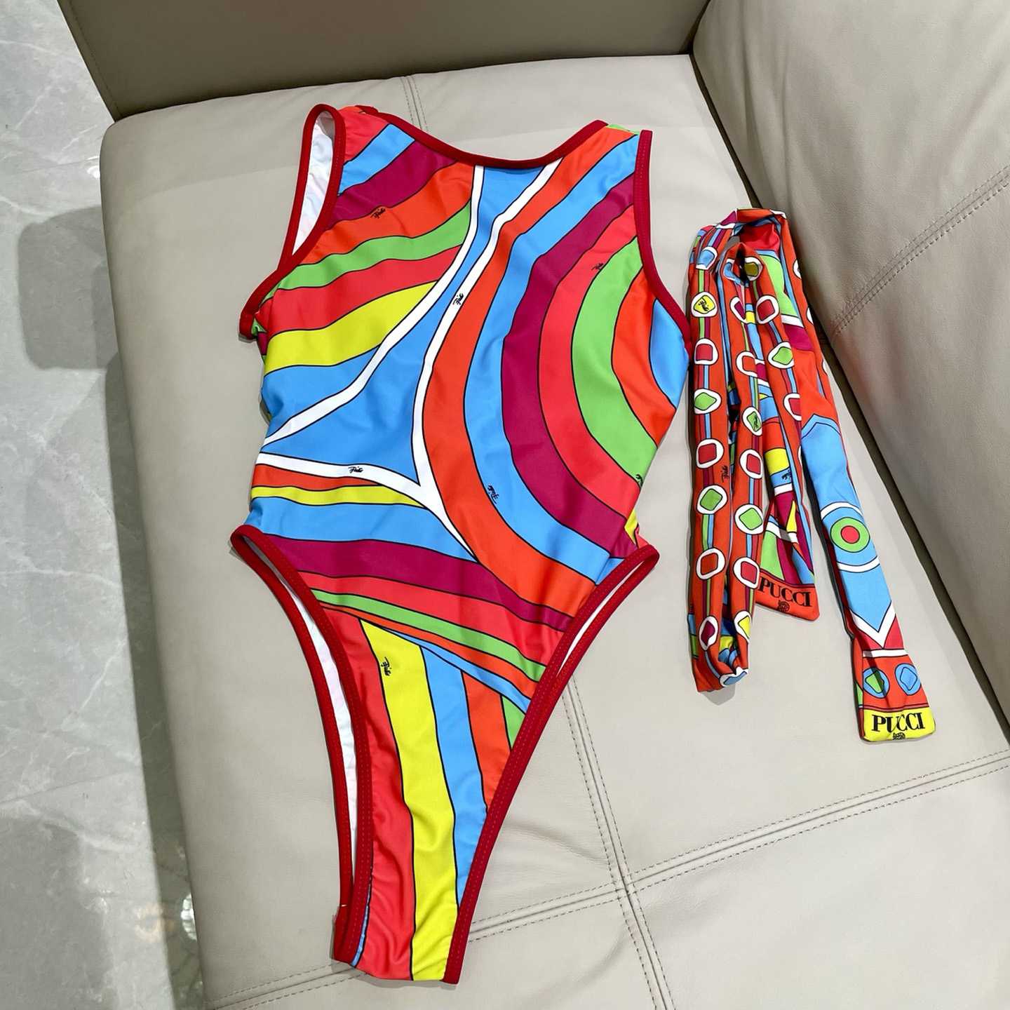Pucci One-shoulder Embellished Printed Swimsuit  - DesignerGu