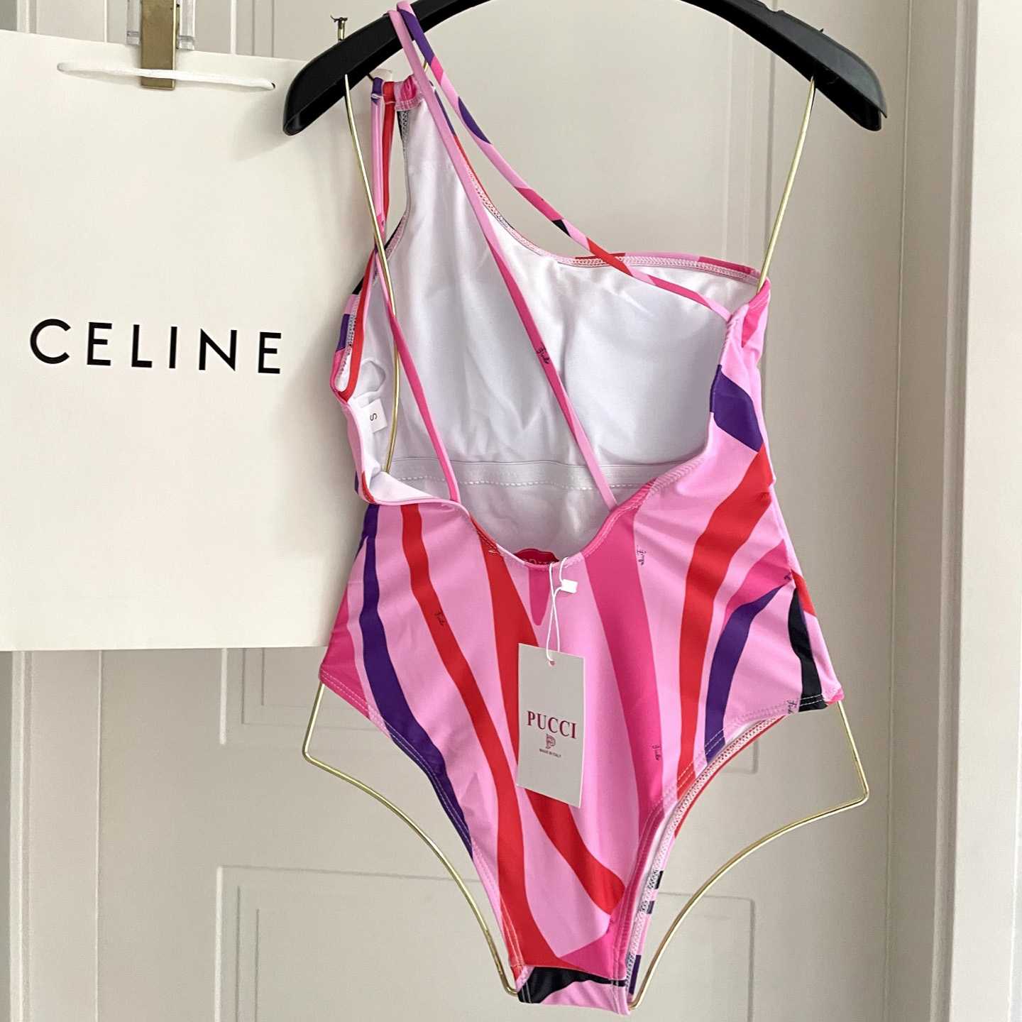 Pucci One-shoulder Embellished Printed Swimsuit  - DesignerGu