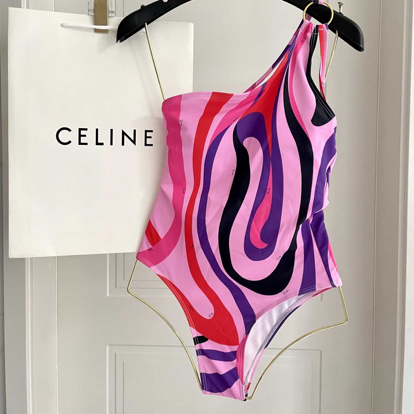 Pucci One-shoulder Embellished Printed Swimsuit  - DesignerGu