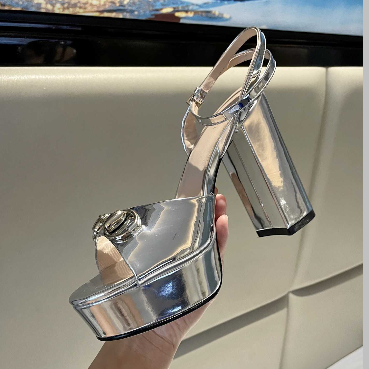 Gucci Silver Leather Sandals    11cm - DesignerGu