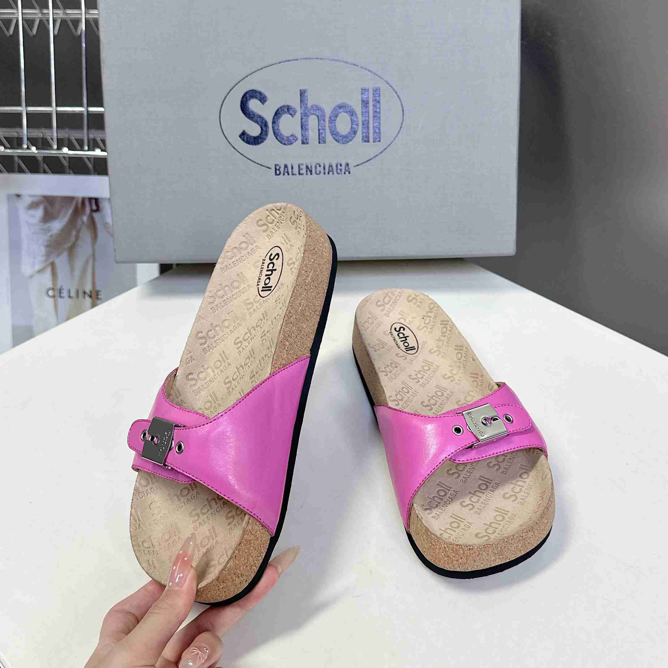 Balenciaga Scholl Flat Sandal In Glossy Pink - DesignerGu