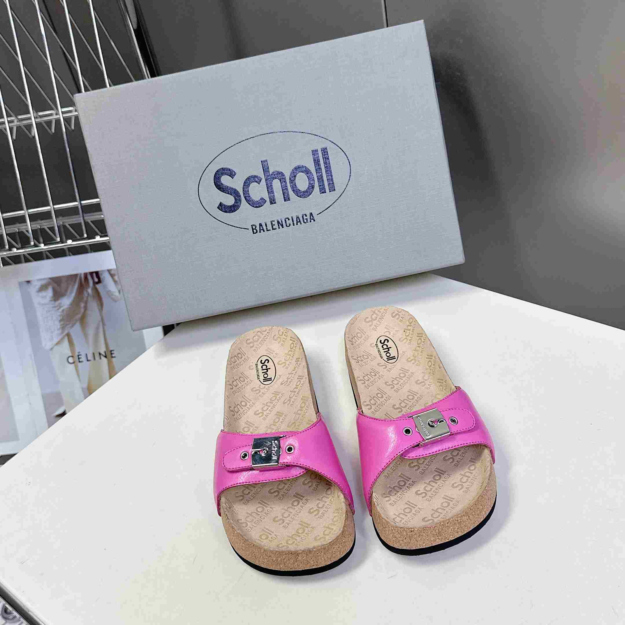 Balenciaga Scholl Flat Sandal In Glossy Pink - DesignerGu