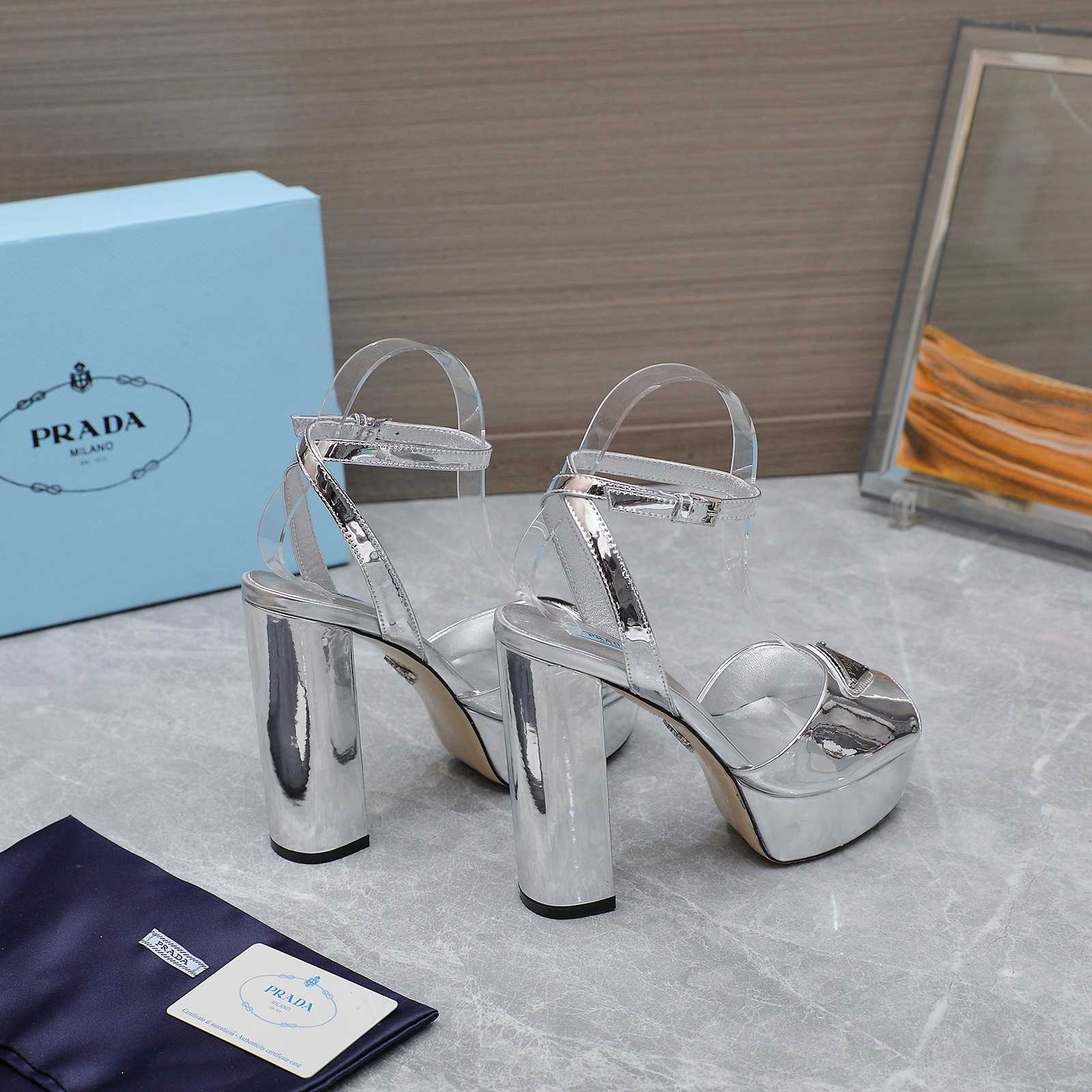 Prada Silver Tone Plateau Platform Sandals | Silver   13cm - DesignerGu