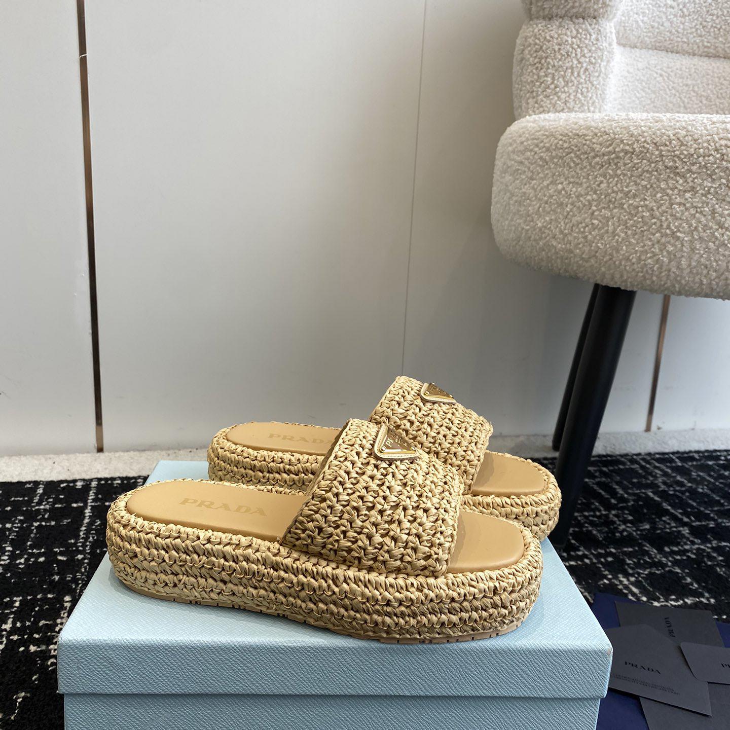Prada Crochet Flatform Slides - DesignerGu