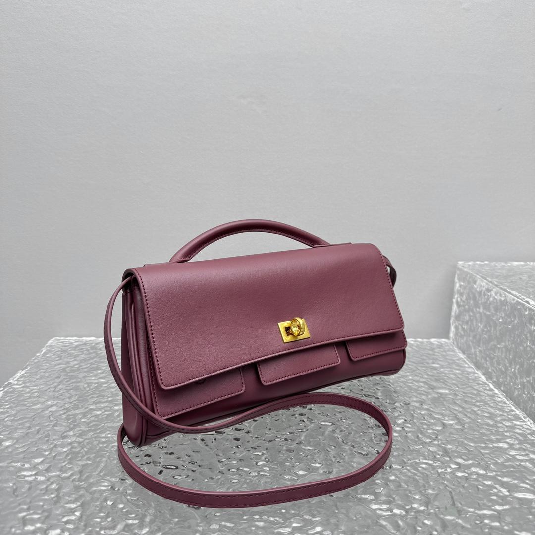 Balenciaga Bel Air Clutch On Strap Small In Dark Burgundy - DesignerGu