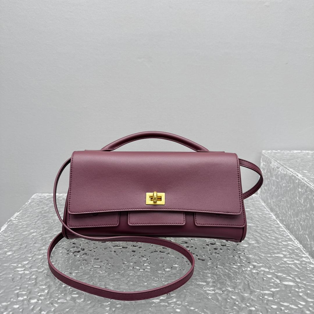 Balenciaga Bel Air Clutch On Strap Small In Dark Burgundy - DesignerGu