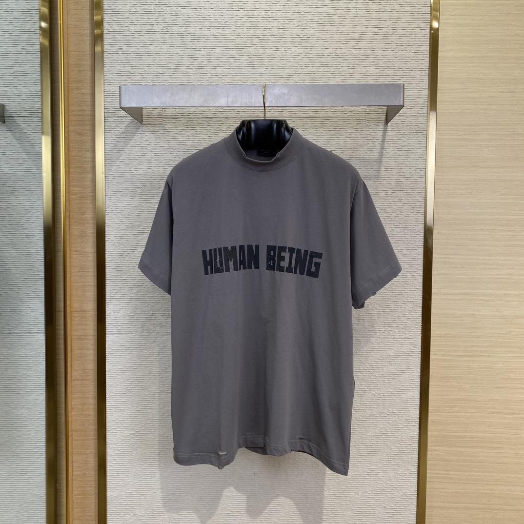 Balenciaga Human Being Shifted T-Shirt In Dark Grey - DesignerGu