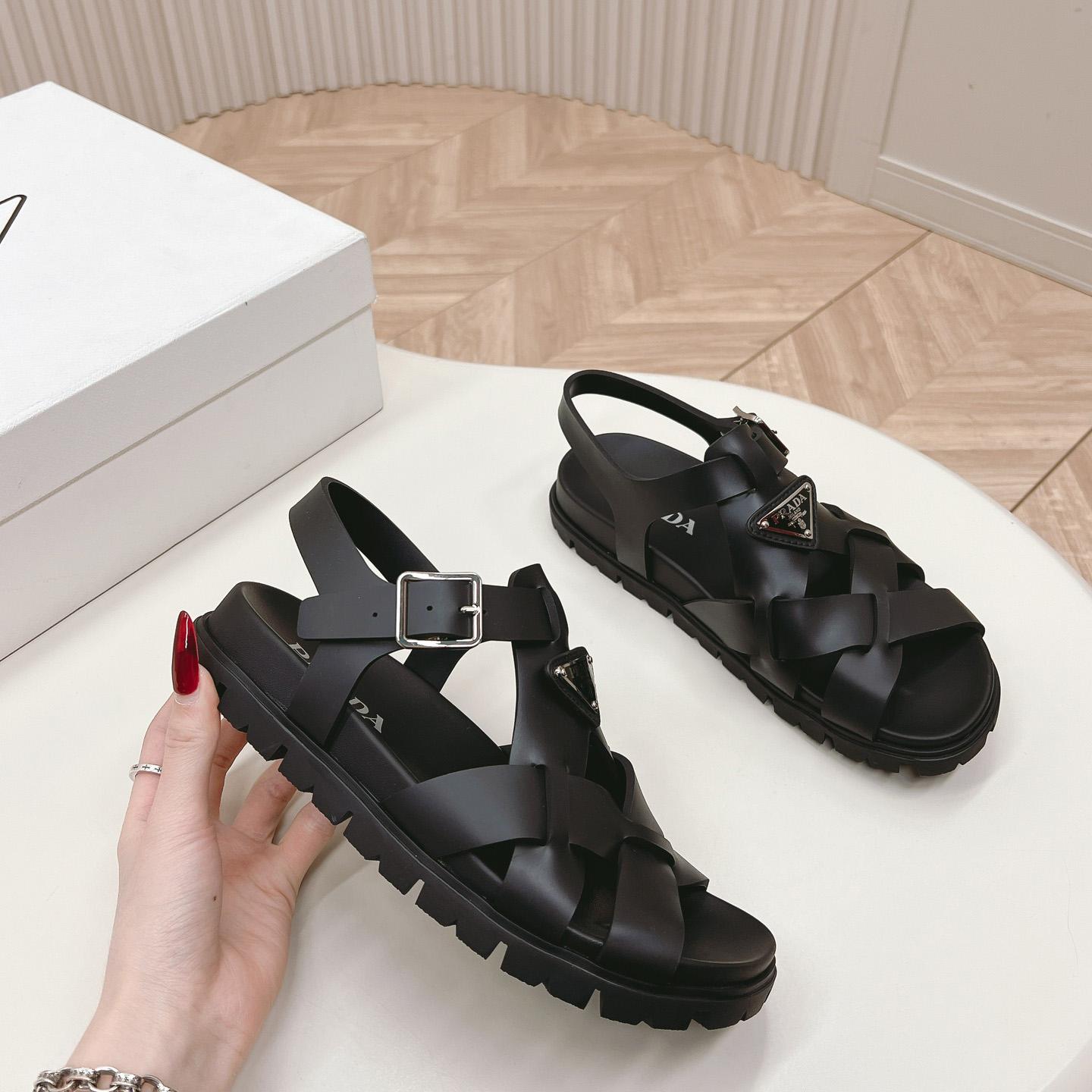 Prada Crisscross Rubber Sandals - DesignerGu