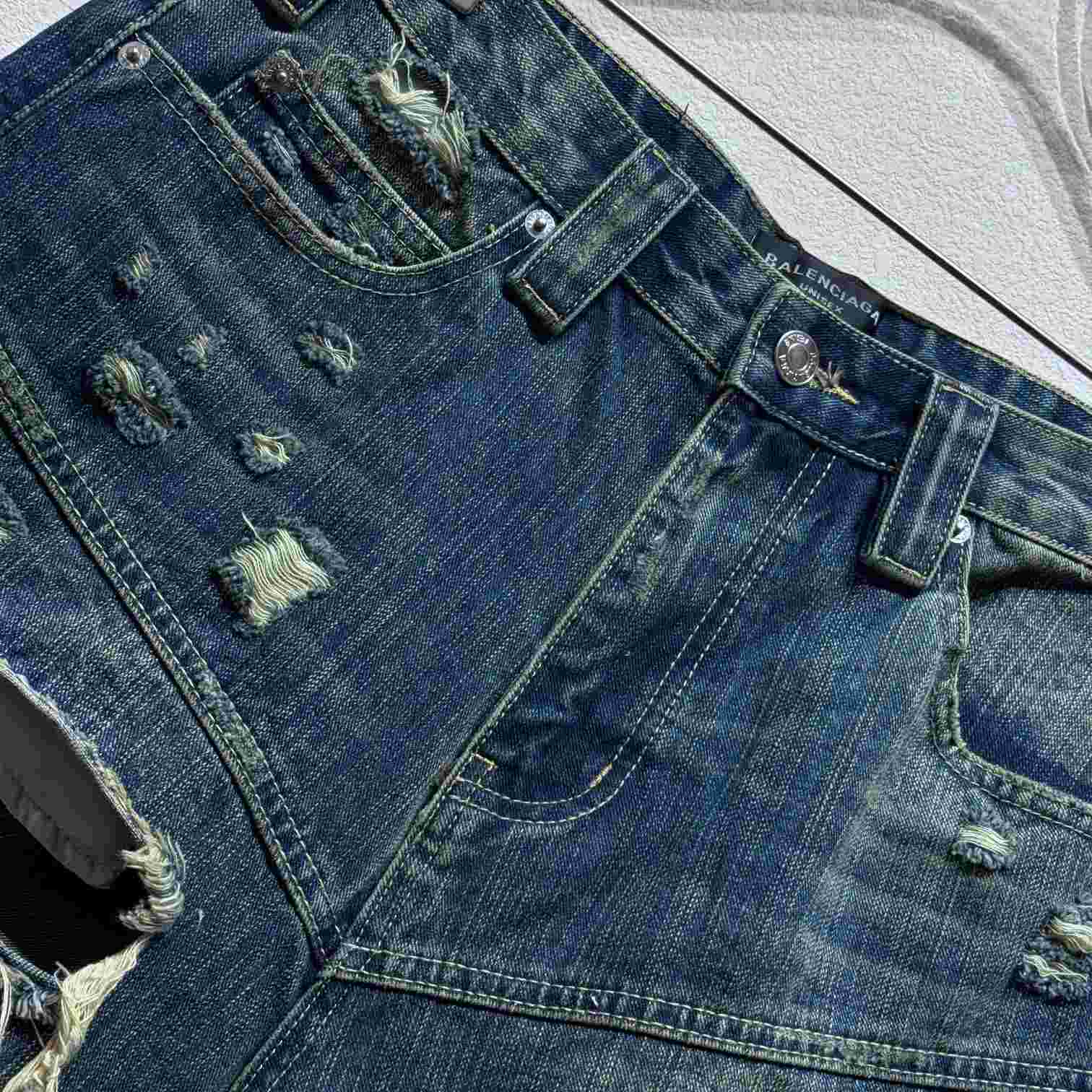 Balenciaga Distressed Baggy Shorts In Blue - DesignerGu