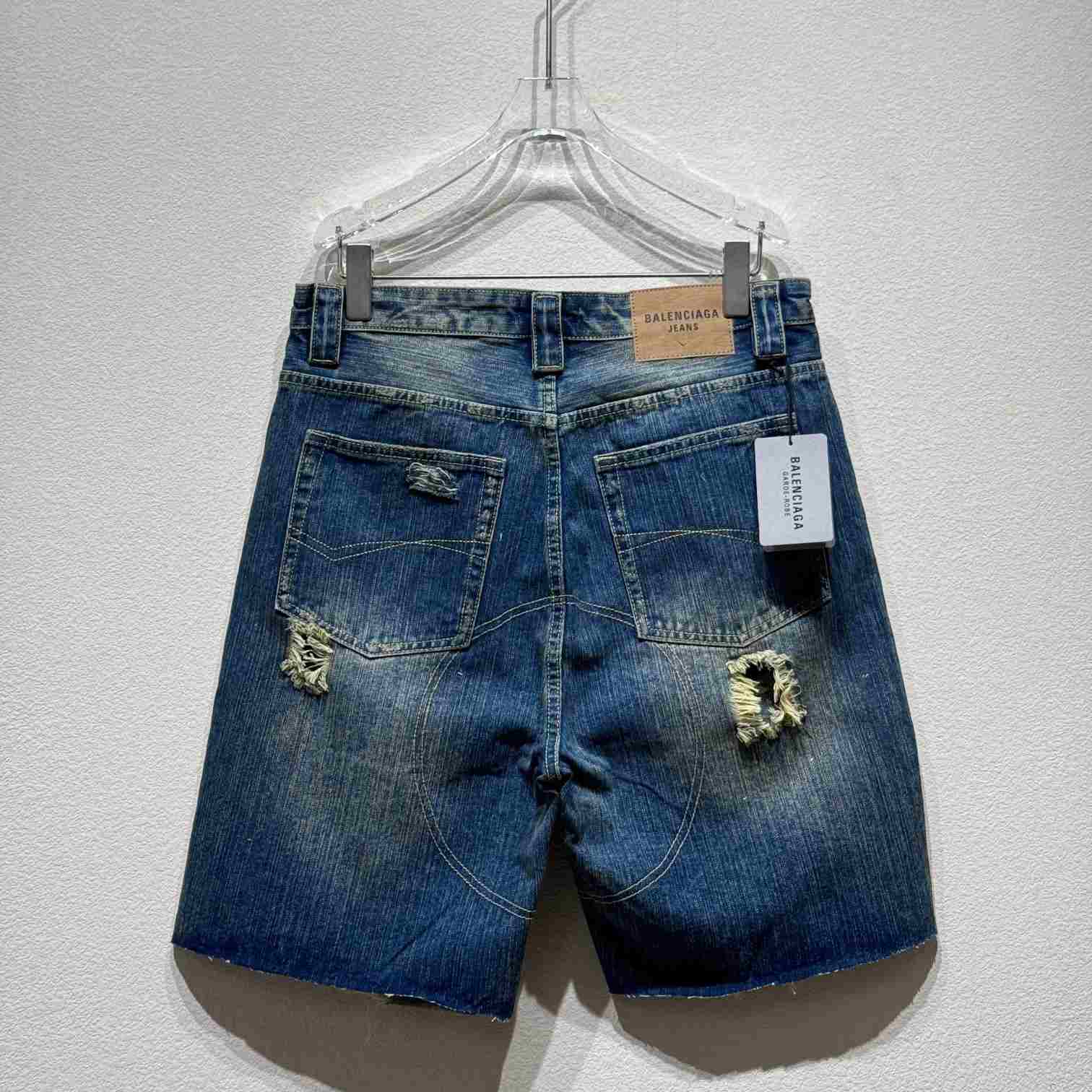Balenciaga Distressed Baggy Shorts In Blue - DesignerGu